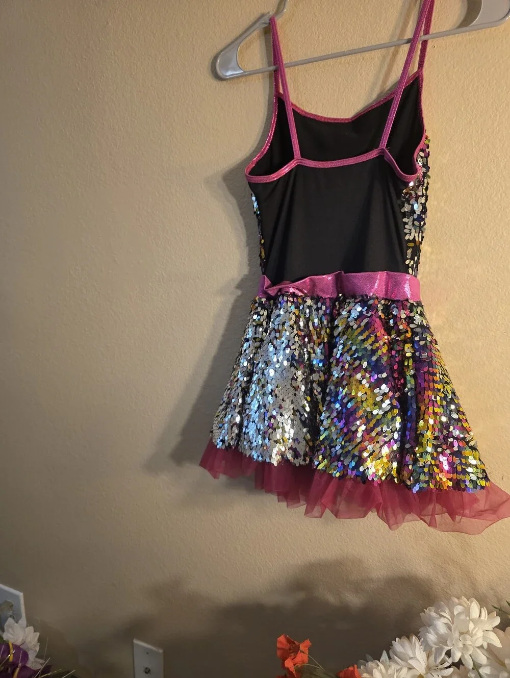 Black and Pink Sequin Girls Dance Costume Dress